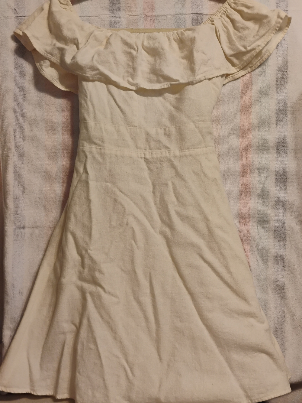 Strapless Off-Shoulder Cream Women’s Dress with Ruffle
